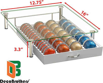 DecoBrothers Crystal Tempered Glass Vertuo Pod Holder Drawer, 28 Large or 56 - Image 3