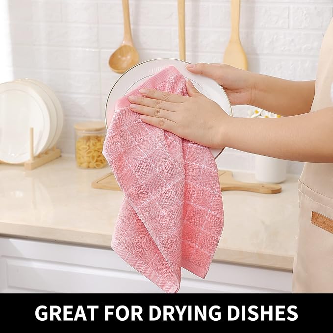 Homaxy 100% Cotton Terry Kitchen Towels, Checkered Designed, Soft and Super - Image 4
