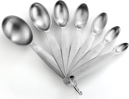 Spring Chef Stainless Steel Measuring Spoons Set of 7, Oval Metal Teaspoon & by SpringChef