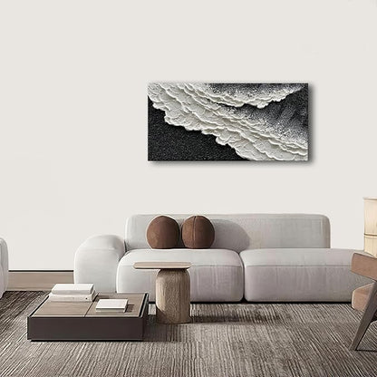 NANKAI 24x48 Inch Hand Painted 3D Ocean Wave Landscape Oil Painting Black and - Image 8