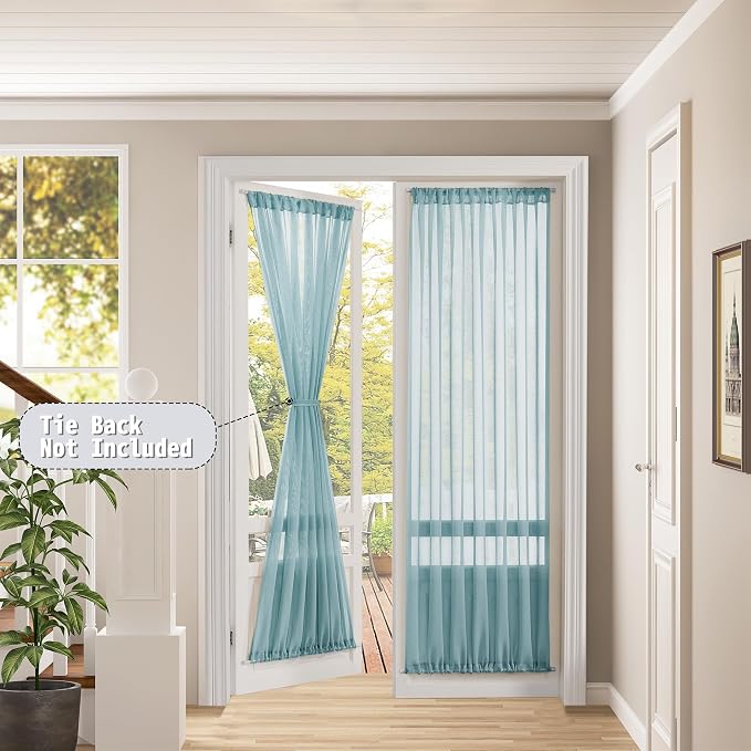 Tollpiz Sheer Door Curtains Closet Linen Textured Curtain Sheers Doorway Light - Image 2