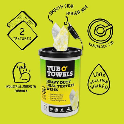Tub O’ Towels TW75 Heavy-Duty 10" x 12" Size Multi-Surface Cleaning Wipes - Image 2