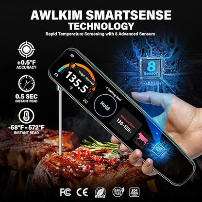 AWLKIM Instant Read Meat Thermometer Digital, 3.8" Touchscreen No App Needed – - Image 4