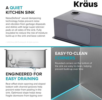 KRAUS Kore 23-Inch Undermount Workstation 16 Gauge Single Bowl Stainless Steel Kitchen Sink with Accessories, KWU111-23