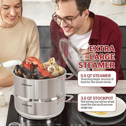 SUNHOUSE 2-Tier Stainless Steel Steamer Pot - Image 7