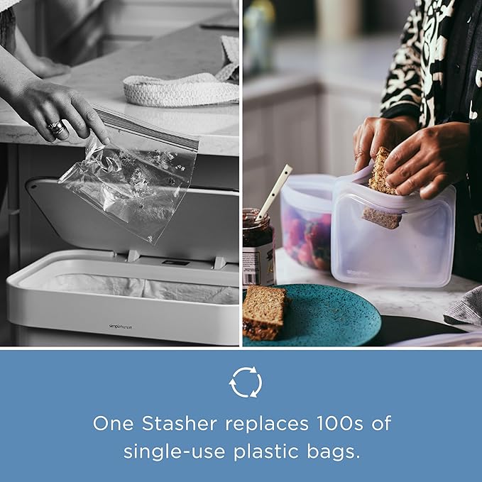 Stasher Premium Silicone Reusable Food Storage Bags, 4-Pack, Sea Spray, Multi-Use Food Storage Bags, Lunch Bag, Travel Containers, BPA Free, Leak-free, Dishwasher-Safe, Eco-friendly