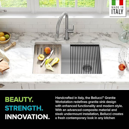 KRAUS Bellucci 30” in. Undermount Workstation Granite Kitchen Sink in White with Accessories, KGUW1-30WH