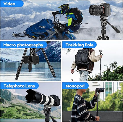 Fotopro 78" Camera Tripod, Aluminum Compact Travel Tripod and Monopod with 360° Fluid Head Quick Release Plate, Professional Video Tripod for DSLR, Load up 6.6lbs