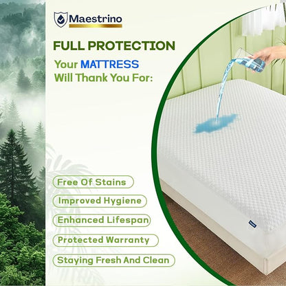 Premium Tencel Full Size Mattress Protector Cover in White, Natural and Skin - Image 3