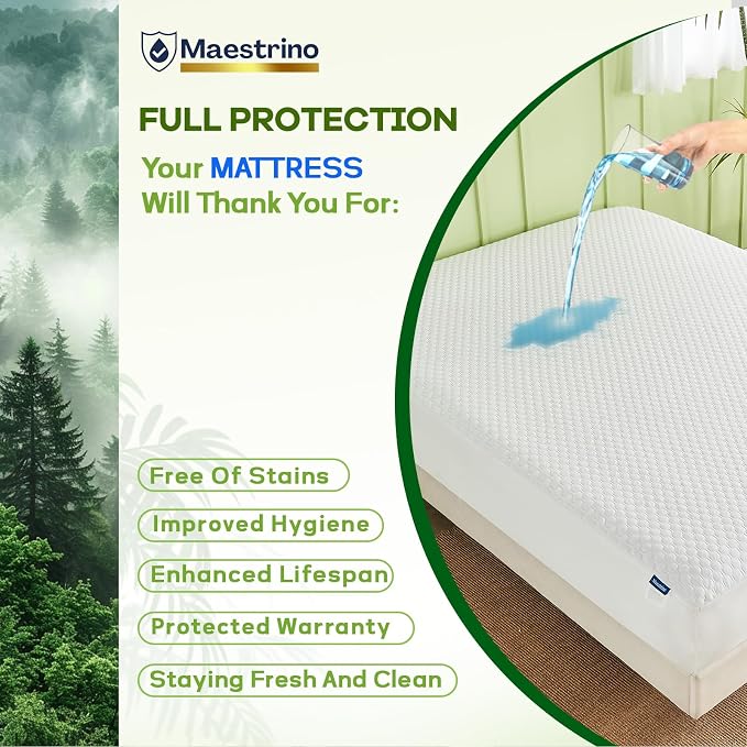 Premium Tencel Twin Size Mattress Protector in White, Natural and Skin Soft - Image 3
