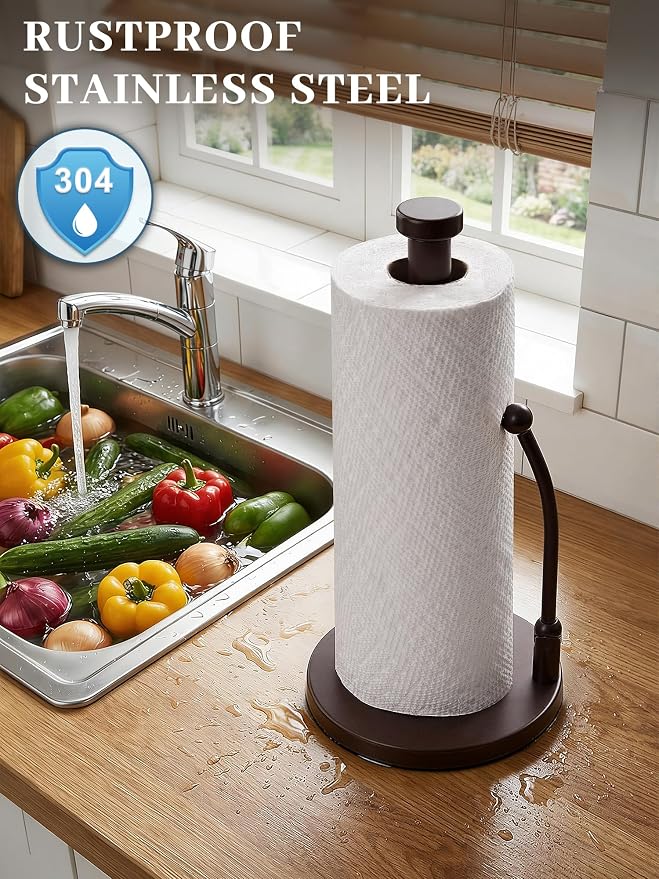 SMARTAKE Paper Towel Holder, Paper Towel Dispenser Standing Weighted Base Non - Image 3