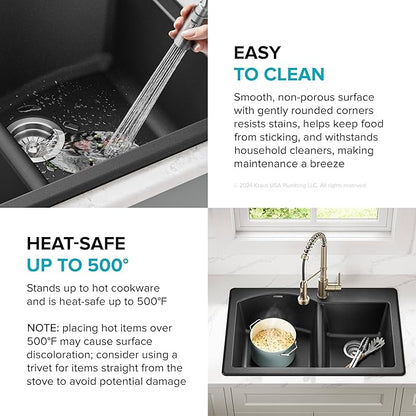 KRAUS Forteza 33-inch Drop In/Undermount 60/40 Double Bowl Granite Kitchen Sink in Black, KGD-50BLACK