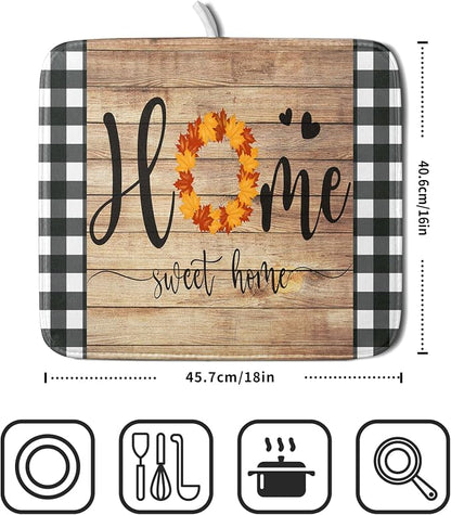 Giwawa Home Sweet Home Dish Drying Mat 16x18 Inch Fall Autumn Maple Leaf Wreath - Image 2
