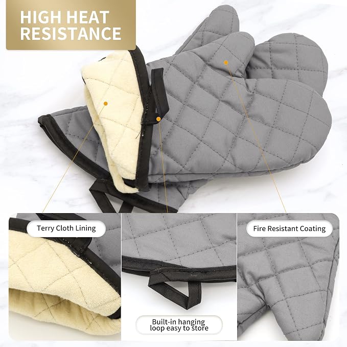 ARCLIBER Oven Mitts 1 Pair of Quilted Terry Cloth Cotton Lining, Extra Long - Image 2