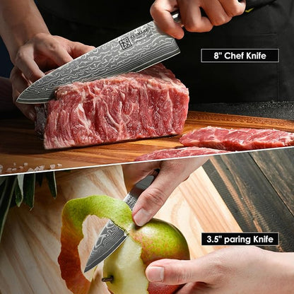 KEEMAKE Damascus Kitchen Knife Set, Elegant Box - Image 6