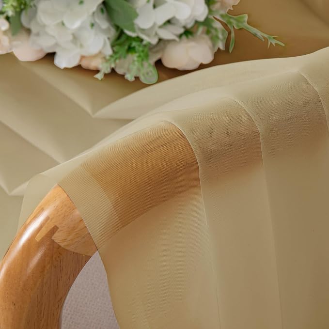 Chyhomenyc Gold Sheer Curtains 96 inches Long 2 Panels, Light Filtering Soft - Image 6