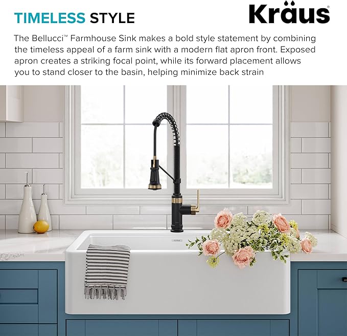 KRAUS Bellucci 33” Workstation Drop In Retrofit Farmhouse Single Bowl Granite Kitchen Sink in White with Accessories