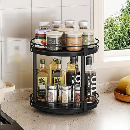 Snughome Lazy Susan Spice Rack, 2 Tier Rotating Spice Rack, Wood Lazy Susan - Image 3