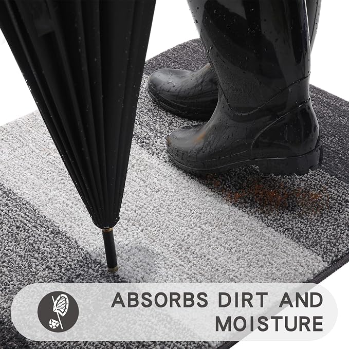 Kitinjoy Indoor Outdoor Door Mat, 40x32 Non-Slip Absorbent Dirt Trapper - Image 2
