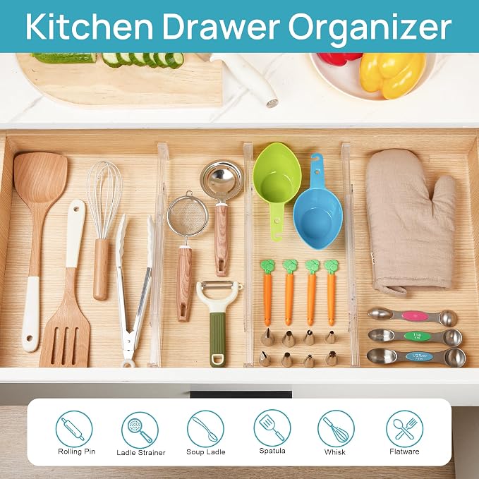 Vtopmart 8 Pack Shallow Drawer Dividers, 2.36" High 12.67"-21.14" Adjustable - Image 3