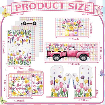 Fourluoo 10 Pcs Spring Flower Farmhouse Kitchen Decor Set Dish Towels Kitchen - Image 3