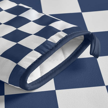 Ohocut Navy Blue Checkered Oven Mitts Heat Resistant, Vintage Retro - Image 7