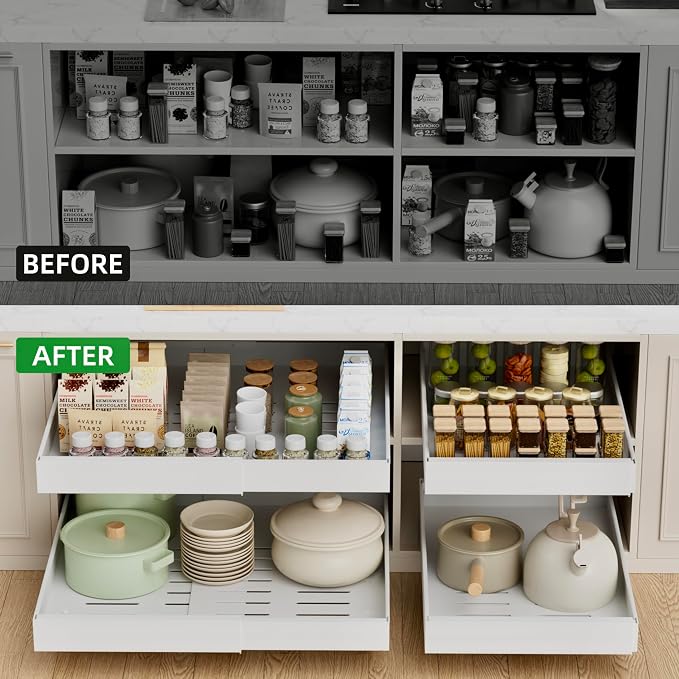 PAKETA 4 Pack Expandable Pull Out Cabinet Organizer, Upgrade 3 Slide Rails - Image 3