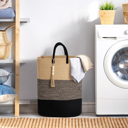 Woven Laundry Basket for Clothes, 50 L Large Rectangle Laundry Hampers - Image 2