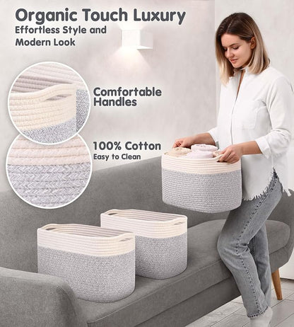 CHAT BLANC Cotton Rope Baskets for Organizing | Storage Baskets for Shelves | - Image 3