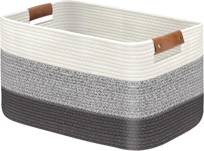 Large Collapsible Laundry Basket, Clothes Hamper for Blanket, Toy, Towels, Woven Baskets for Storage, Nursery Home Decor Living room 21.6" x 15" x 11.8", Gradient Grey
