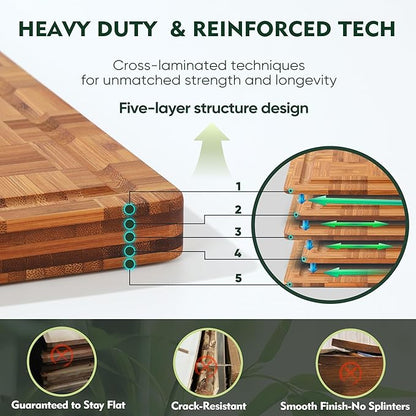 Heavy Duty Bamboo Cutting Board Set 3 Pack Non Toxic Juice Groove Charcuterie - Image 2