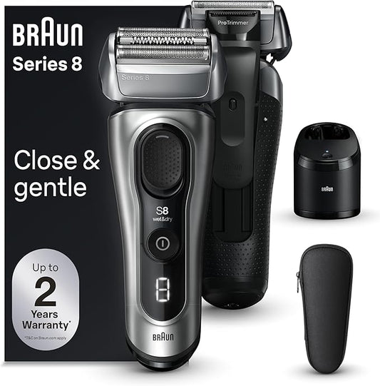 Braun Series 8 8567cc Electric Razor for Men, 4+1 Shaving Elements & Precision Long Hair Trimmer, 5in1 SmartCare Center, Close & Gentle Even on Dense Beards, Wet & Dry Electric Razor, 60min Runtime