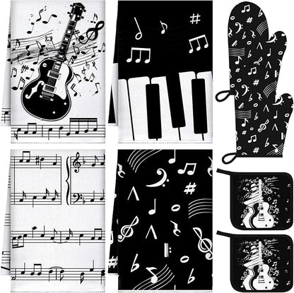 Leinuosen 8 Pcs Music Note Kitchen Decor Accessories Set Farmhouse Towels Oven by Leinuosen