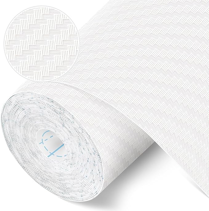 Self-Adhesive Shelf Liner Kitchen Liner, Waterproof Backed Paper Easy Peel and Stick Contact Liner Without Residue for Decor Your Desk Surface, Kitchen Countertops (White, 17.5 x 118.1 inches)