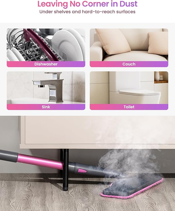 Schenley 19-in-1 Steam Mop Dual-Rod Design with Detachable Handheld Steamer for Walls, Grouts, Hard Floors, Tiles, includes Multi-purpose Accessories and Washable Microfiber Pads