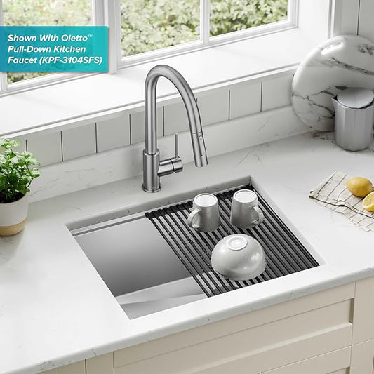 KRAUS Kore 23-Inch Undermount Workstation 16 Gauge Single Bowl Stainless Steel Kitchen Sink with Accessories, KWU111-23