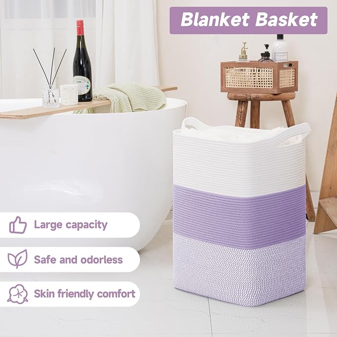 CLHMILY&Z 75L Laundry Basket Rectangular Lavender Rope - Image 5