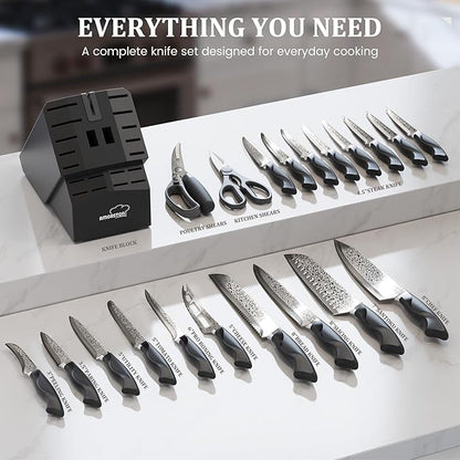 Amorston 22 Pieces Knife Set, Laser Engraved High Carbon Stainless Steel Knife - Image 2