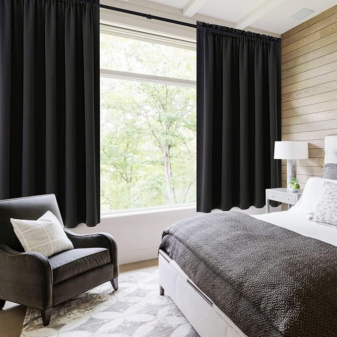 DWCN Black Room Darkening Blackout Curtains - Image 2