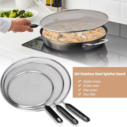 Splatter Screen for Frying Pan 13" 11.5" 9.8" Stainless Steel Fine Mesh Grease - Image 5