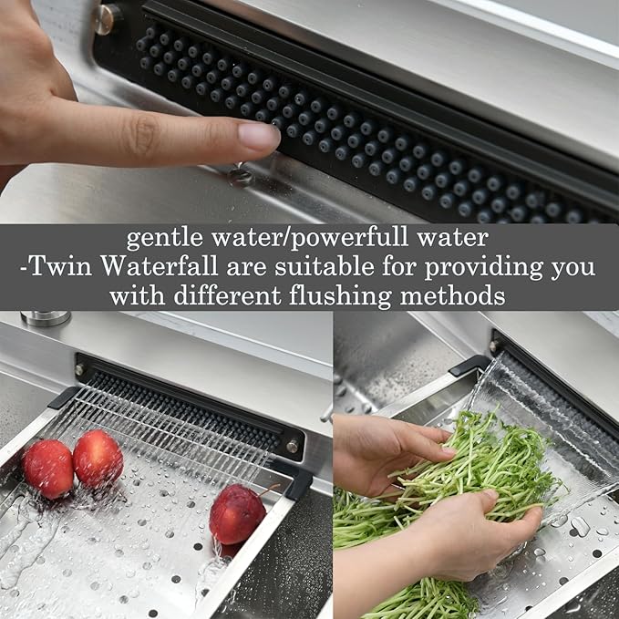 33 Inch Waterfall Drop In Kitchen Sink with Fuacet Combo-Bokaiya 33x22 Waterfall Kitchen Sink with Cup Washer Stainess Steel Top Mount 16 Gauge Multifunctional Deep Single Bowl Modern Kitchen Sinks