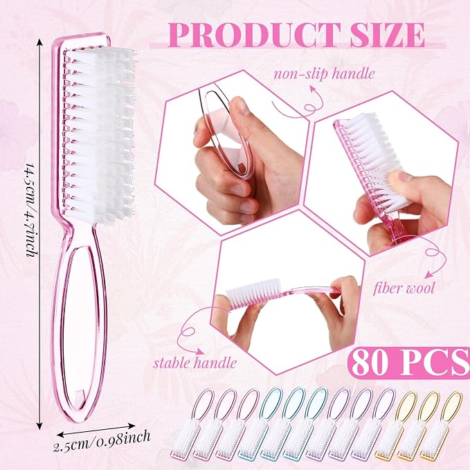 Patelai 200 Pcs Handle Grip Nail Brush Bulk Colorful Nail Scrubber Fingernail - Image 3