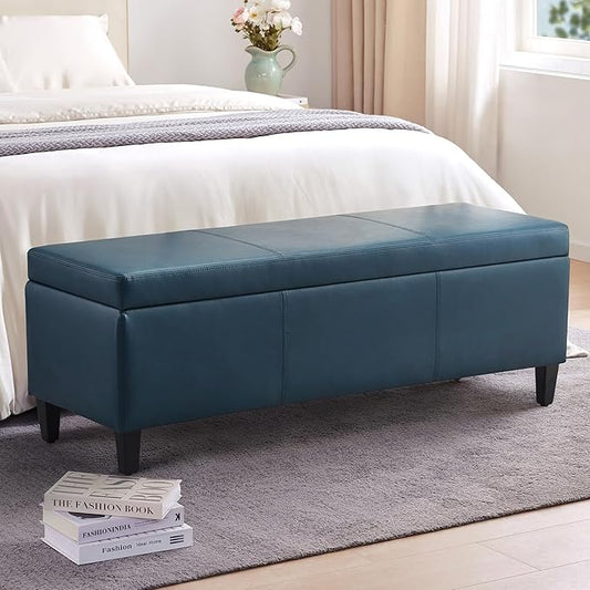 HUIMO Faux Leather Storage Ottoman Bench 50.3 Inch Extra Long PU Upholstered by HUIMO