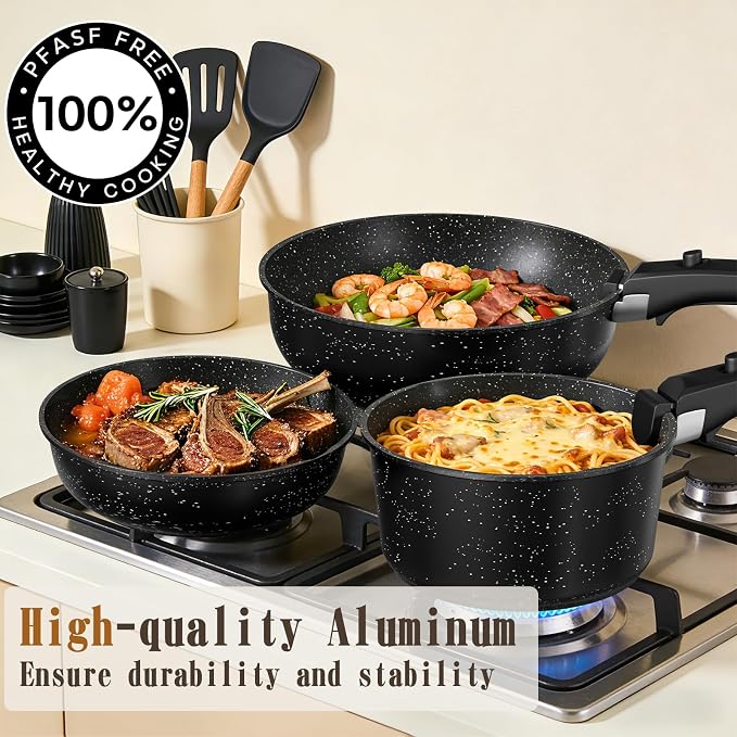 Umite Chef 21Pcs Pots and Pans Set Non Stick, Nonstick Cookware Sets Detachable - Image 3