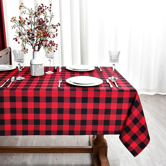 Gingham Xmas Tablecloth Fabric by Essifunia