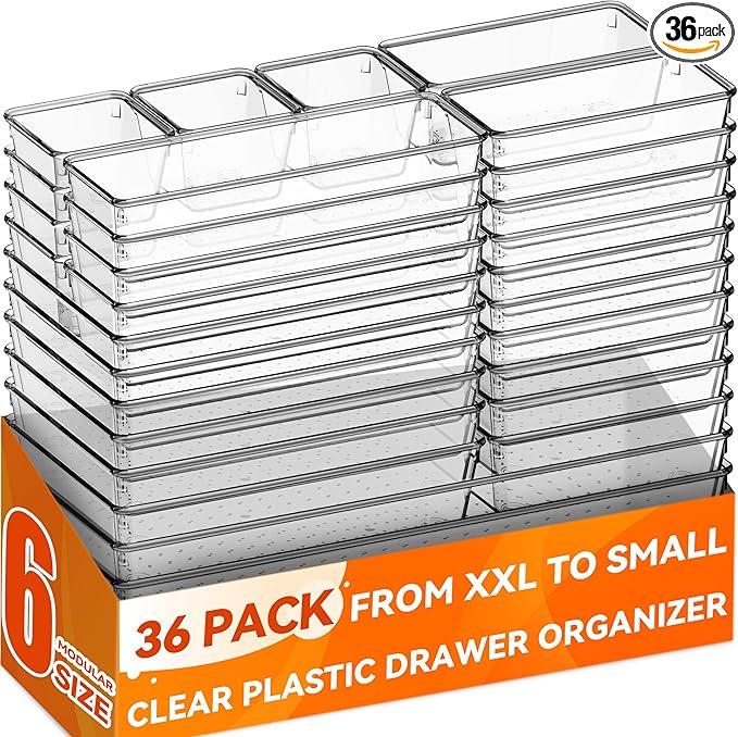 Criusia 36 Pack Large Clear Plastic Drawer Organizer Bins by Criusia