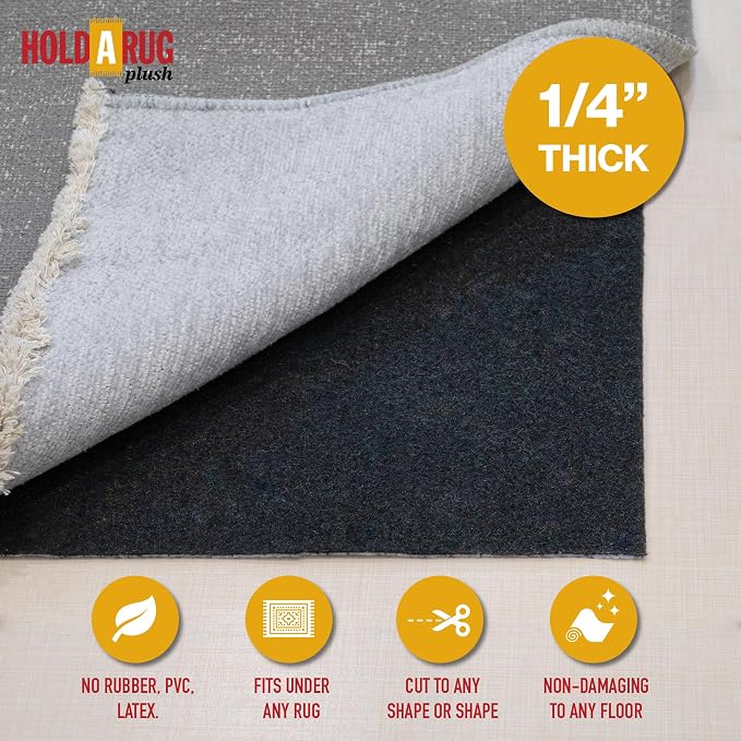 Hold-a-Rug Plush 6' x 9' Nonskid, Nonslip Rug Pad, Reversible Gripper, ¼ Thick - Image 2