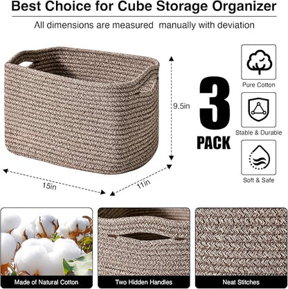 Storage Baskets for Organizing Shelves, Woven Cotton Rope Bins for Baby Nursery - Image 3