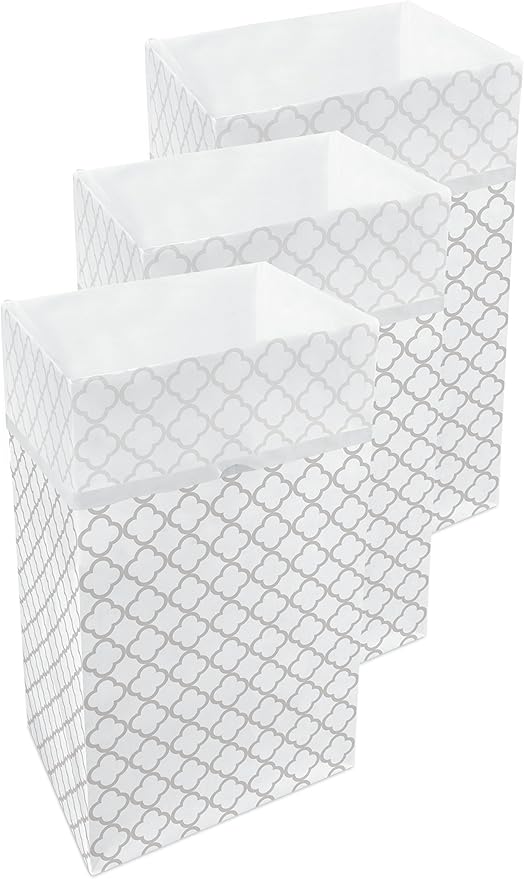 30 Gallon Disposable Pop-Up Trash Cans (3-Pack) with Fitted Bags – Foldable Garbage & Recycling Bins for Parties, Events & Kitchen (Trellis, 30" H x 14" W x 17" D)