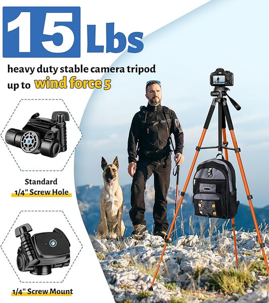 JOILCAN Tripod for Camera, 67" Heavy Duty Camera Tripod, Phone Tripods for Video Recording Photo Vlog, Aluminum Tripods with Holder & Travel Bag for Cameras DSLR iPhone Projector Laser